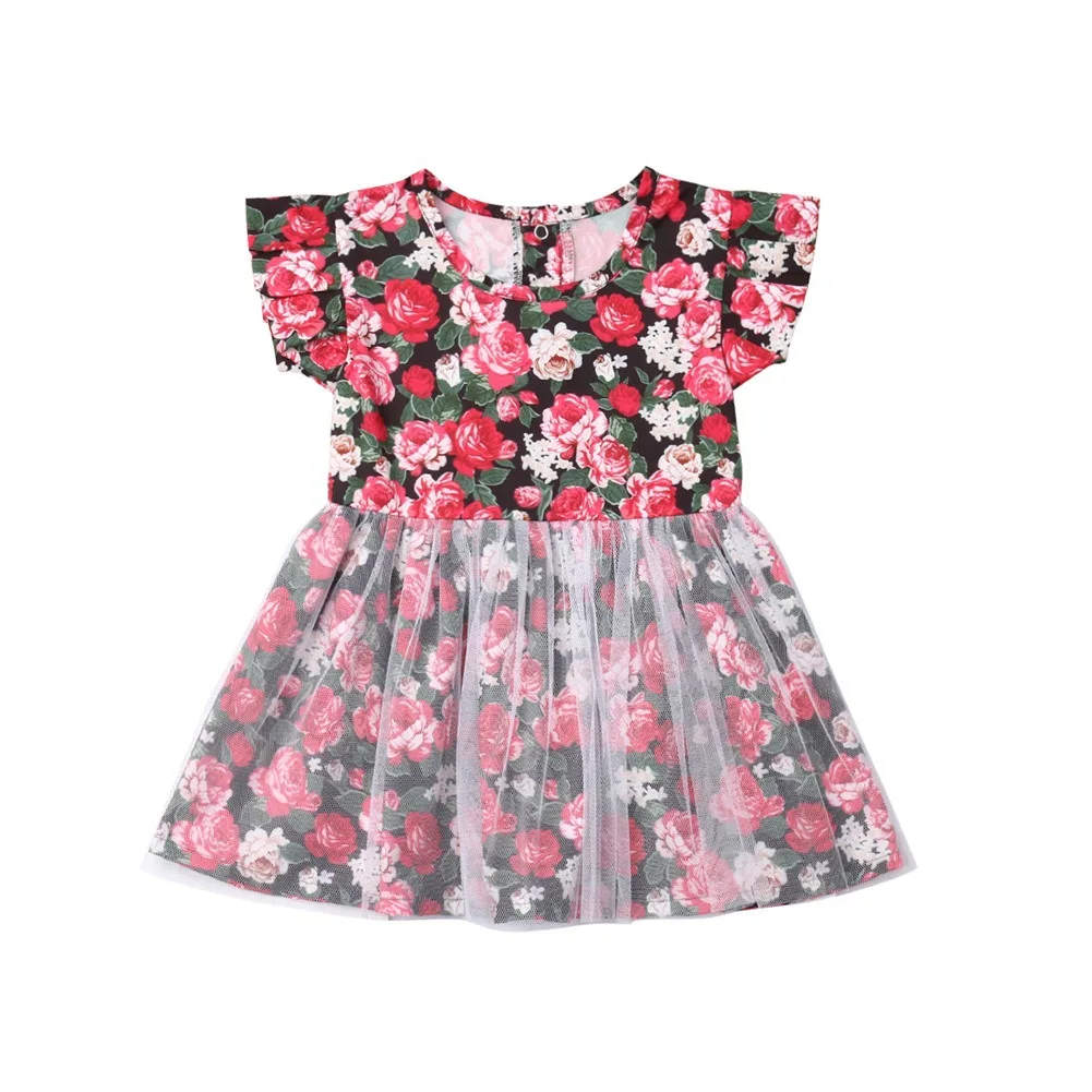 

Girls Dress Summer and Europe and The Explosion of Infants and Young Children Big Flower Mesh Short-sleeved Dress Kids Dress