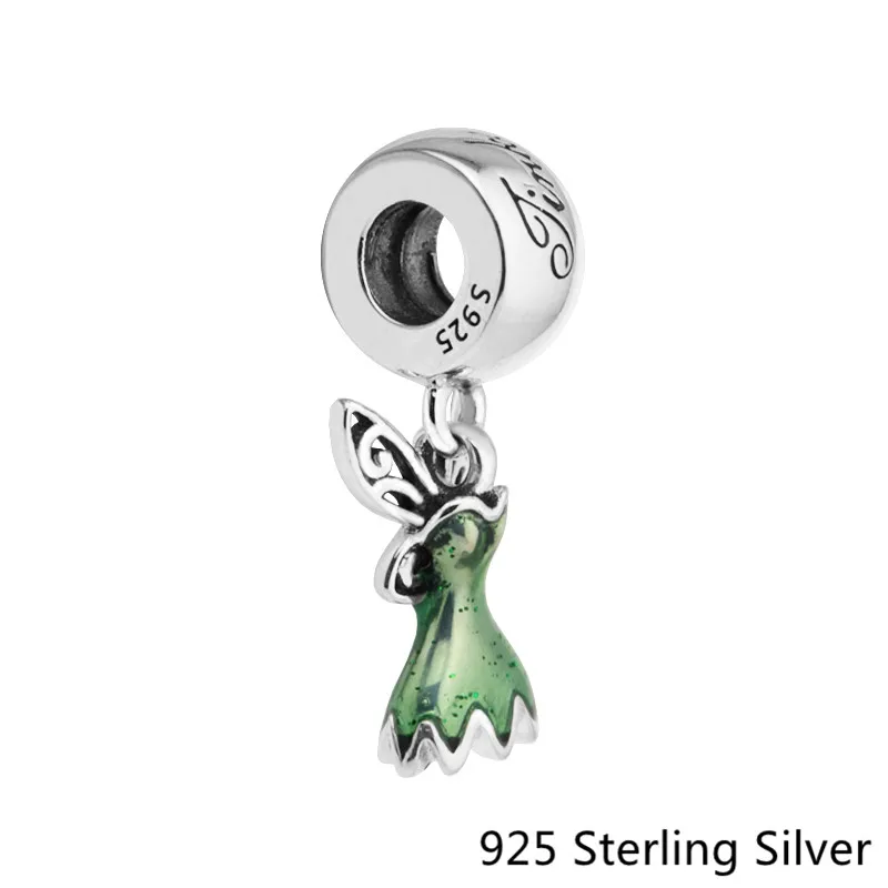 

Original 925 Sterling Silver Tinker Bell's Dress Dangle Charms Fit Pandora Beads Bracelet, Glittering Green Berloque vestido