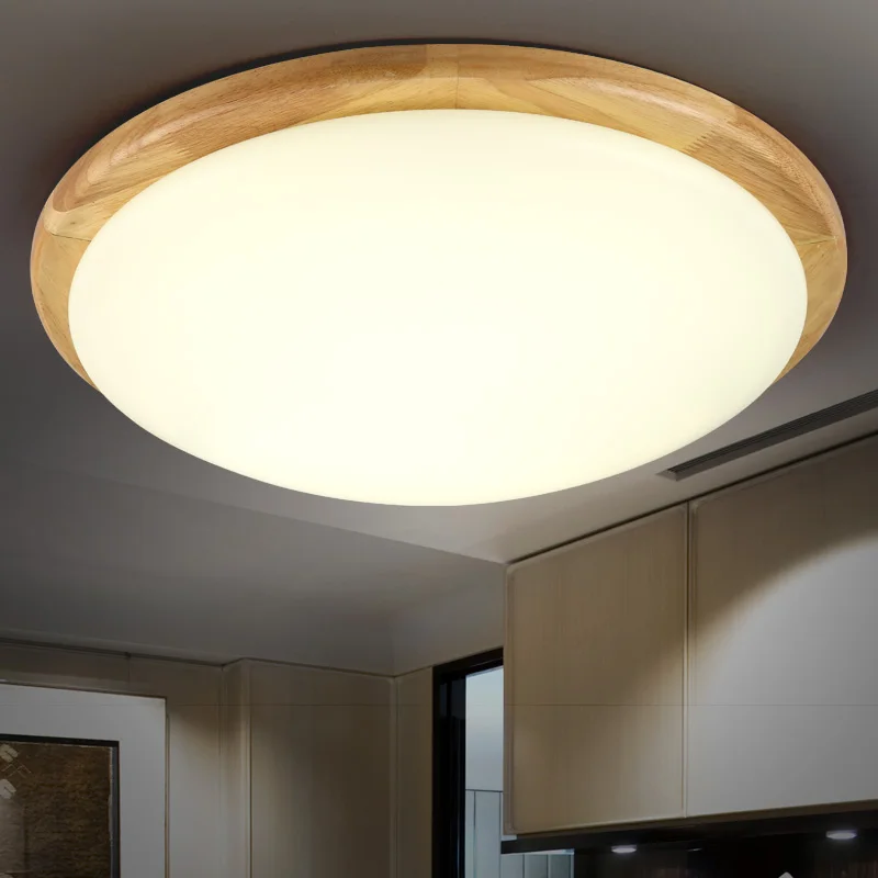 Solid Wooden round ceiling lights bedroom lamp wood logs Nordic Korean
