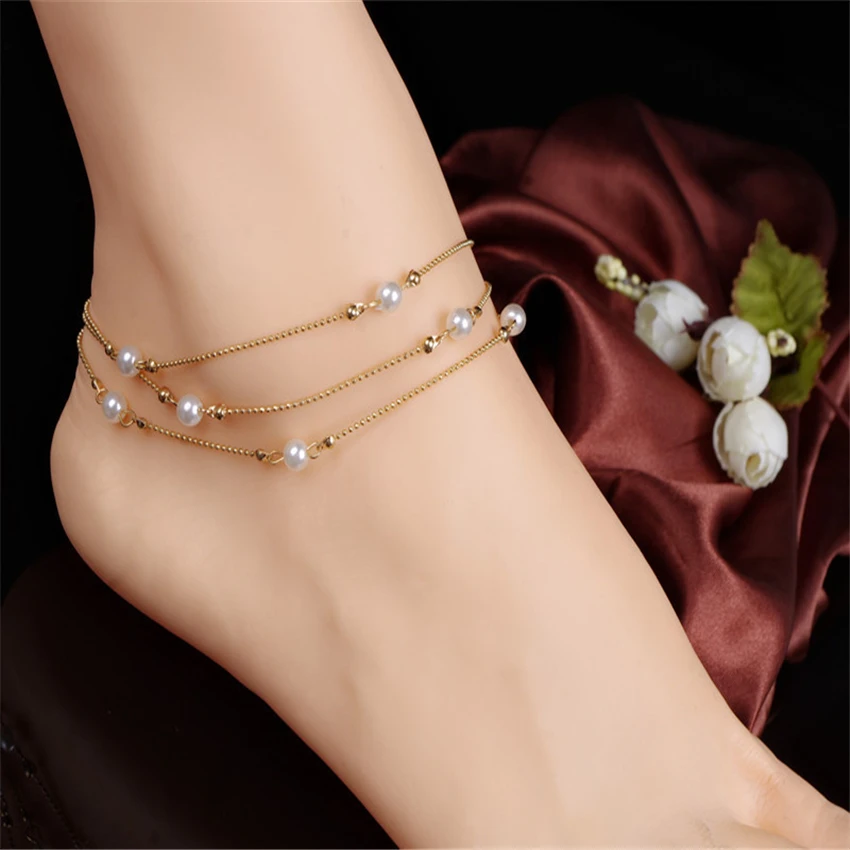 anklets for women Jewelry AliExpress Chain Imitation Pearl Round Beads