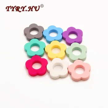 

TYRY.HU 10Pcs DIY Multicolor Food Grade Sunflower Shaped Silicone Beads Baby Mordedor Silicona Baby Teether Dental Care Products
