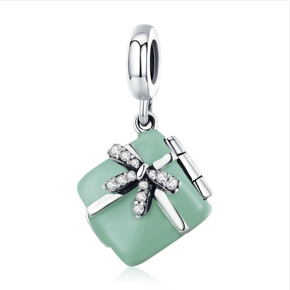 

925 Sterling Silver Beads Fit Original Pandora Bracelet Macaron candy Box Love Bowknot Charm Pendant for Jewelry Making Women