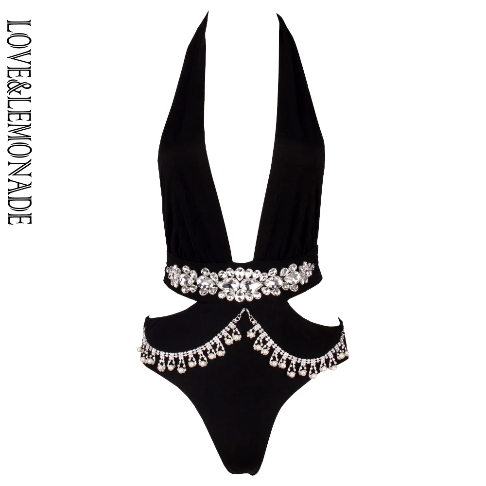 

Love&Lemonade Sexy Cutout Beading Bodysuit Black/Pink/Nude TB 9909