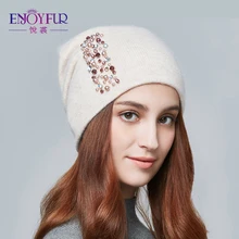 ENJOYFUR Fashion Autumn Knitted Hat Female Bevel Edge Rhinestones Winter Hats Women Cashmere Gravity Falls Cap 2017 Girl Beanies