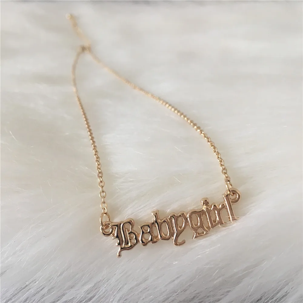 

Old English Name Necklace Gold Letter Babygirl Honey Horizental Vertical Pendant Necklace for Women Gothic Fashion New Arrivals