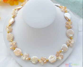 

Free shipping@@@@@ 4row 18" 20mm pink coin pearl faceted crystal necklace p3713
