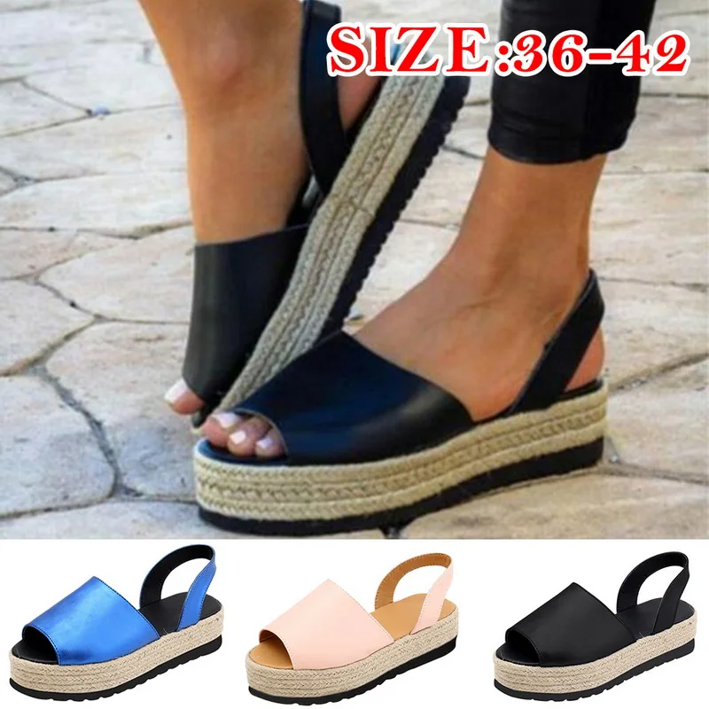 

Adisputent Women Shoes Sandals Platform Ladies Summer Flat Platform Woven Thick-Bottom Sandals Roman Fashion New 2019