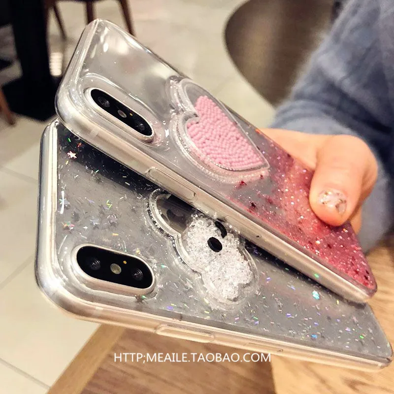 Quicksand Glitter 3D For iphone 7 7 plus 8 8plus X 6 6S 6Plus Case 3D Cute Cloud Love Drift Sand TPU Transparent Back Cover Case (5)