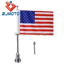 Motorcycle USA Flag For Harley Cafe Racer Chopper Silver Flagpole Motorcycle Rear Side Mount Skull Flag