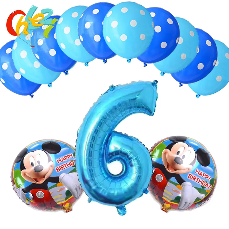 13 шт. для маленьких мальчиков От 4 до 9 лет, синий номер надувные шары Mickey Мышь вечерние Декор день рождения поставки в горошек латексные воздушные шары для душа - Цвет: 15