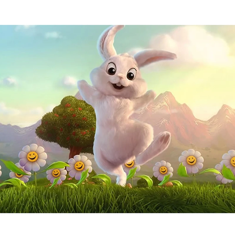 

Cartoon Animal Rabbit Diamond Painting Flowers Embroidery Needlework Cross Stitch Wall Decor Round Diamond Full Rhinestone