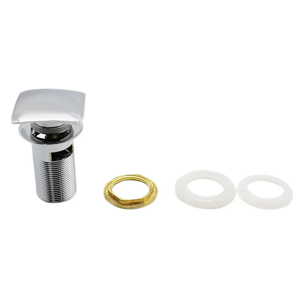 

Homedec Square Brass Pop Up Drain Waste Bathroom Chrome Basin Push Button Click Plug Slotted
