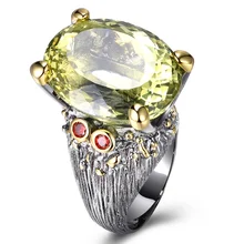 Высокое качество, кольцо с большим оливиным камнем, без свинца, с AAA кубическим цирконием, вечерние кольца