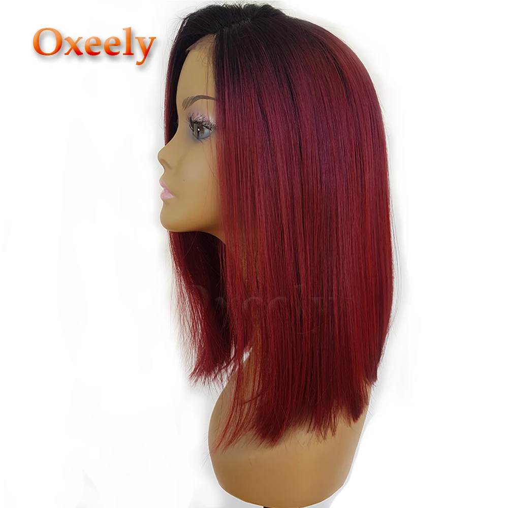 Oxeely Ombre Burg Short Hair Synthetic Lace Front Bob Wig For