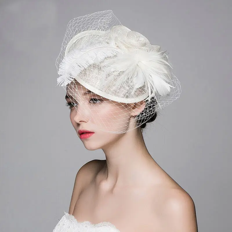 Модная женская шапка сетка цветок заколка в виде бантика свадебная фотография Реквизит аксессуары для волос перо шпильки для волос