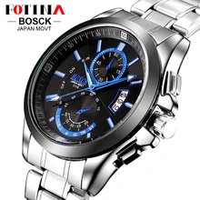 FOTINA Top Marque BOSCK D’affaires Décontractée Montre Hommes En Acier Inoxydable Résistant À L’eau Quartz Horloge Auto Jour Date Montres Montre Homme