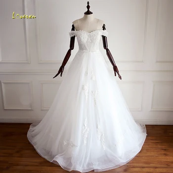 

Loverxu Robe De Mariee Sexy Boat Neck Pleat Wedding Dresses 2019 Appliques Beaded Sashes Vintage A Line Bridal Gown Plus Size