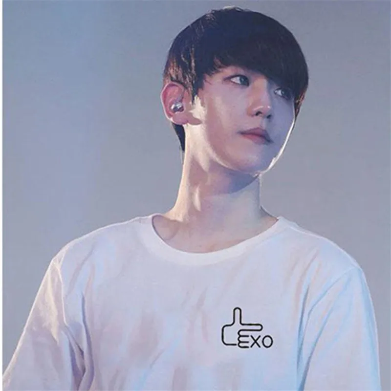 KPOP Exo Letra de Manga Corta Camiseta de Verano Impresa Cuello Redondo Tops Unisex Casual Loose Top Tees Baekhyun Sehun Chanyeol