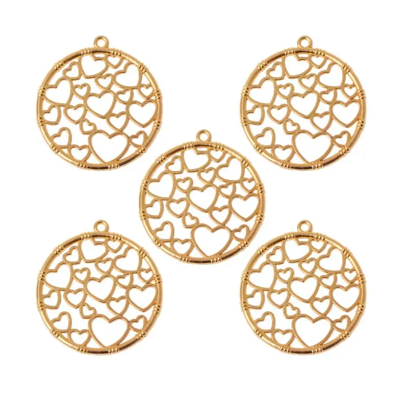 

5Pcs Round Heart Pendant Metal Frames Blank Bezel Setting UV Resin Jewelry DIY Findings