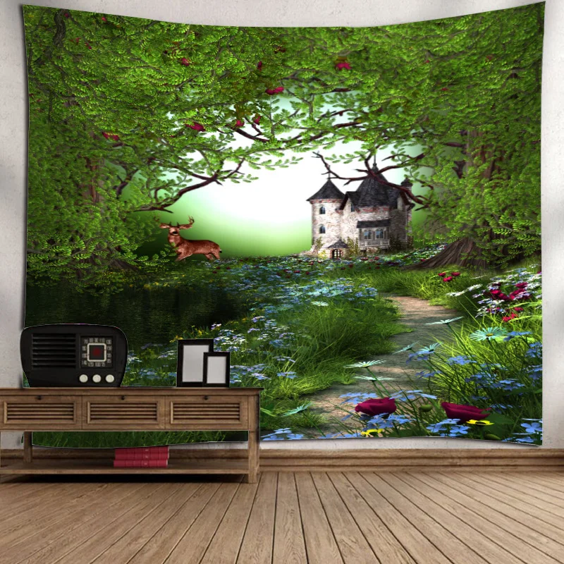 

Ins Beach Towel Background Fabric Wall Hanging Tapestry Yoga Mat Fairy Tales Leaf Bedside Wall Tapestry for Children's Room