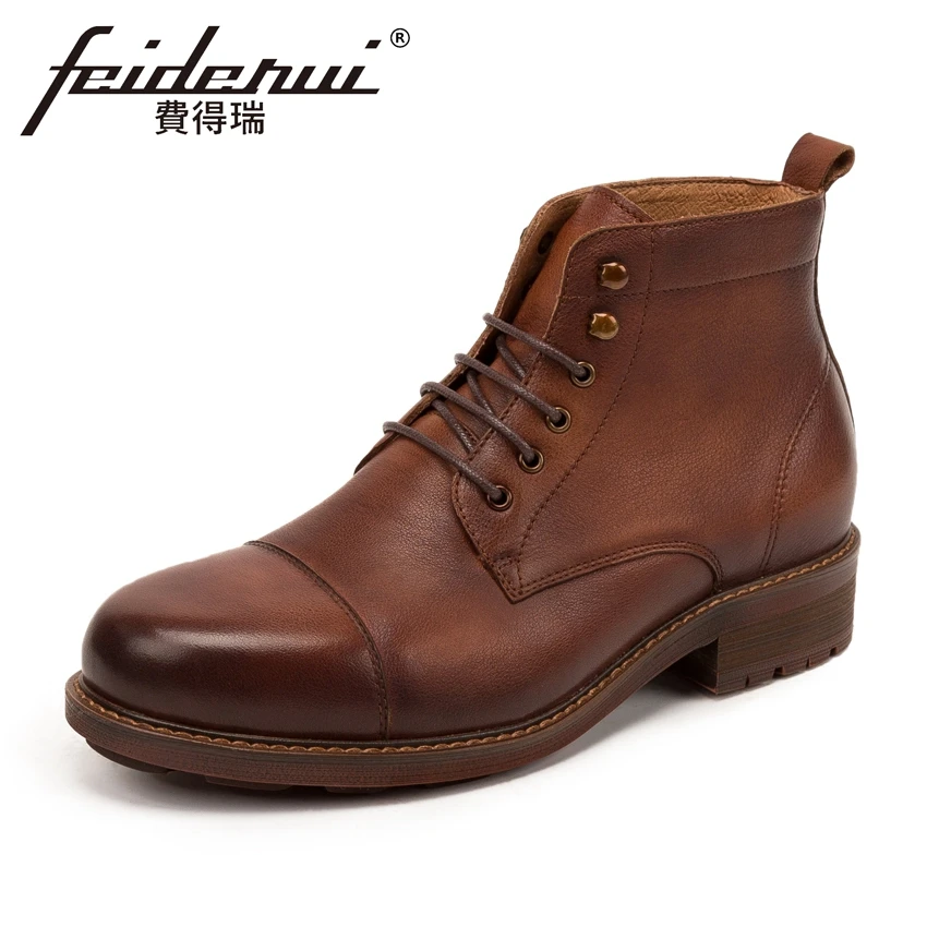 

High Quality Vintage Genuine Leather Mens High-Top Ankle Boots British Handmade Flat Platform Cowboy Martin Shoes For Man KUD127