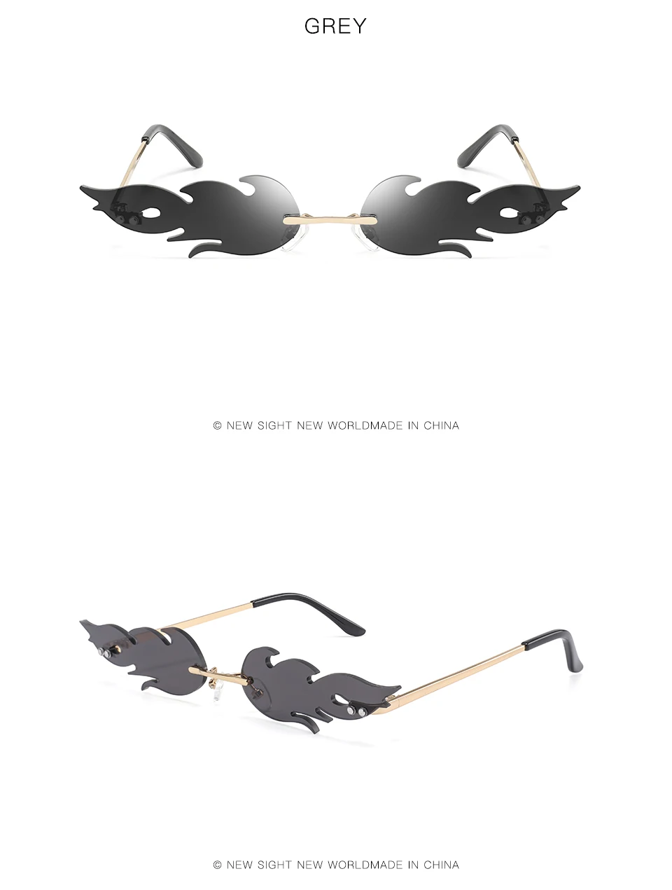 Новинка года; модные солнцезащитные очки с огненным огнем для женщин и мужчин; солнцезащитные очки без оправы с волнами; Роскошные трендовые узкие солнцезащитные очки; уличная одежда - Цвет линз: gray