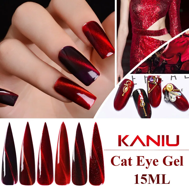 KANIU 12ml Blaze Red Cat Eyes UV LED Gel Polish 3D DIY 6