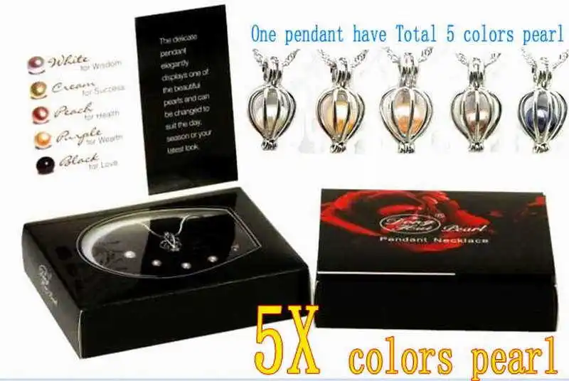

New Gift wish pearl box One box have 5X different colors real pearl and one pendant necklace-3624 Wholesale/retail Free shipping