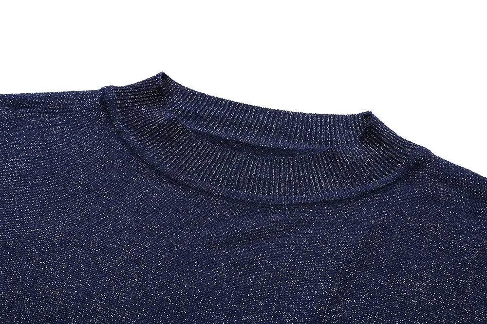 2019 New Women Pullover Sweater Glitter Knitted Pull Over Tops Spring Autumn Half Sleeve Elasticity Crewneck Female Jumper D334