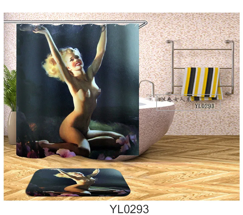 Водонепроницаемый и mildewproof занавески для душа для ванной, сексуальные женские и любовные принтованные занавески для душа в ванной - Цвет: YL0293