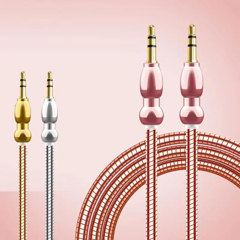 

1 M 3.5mm Mini Aluminum Alloy Metal Spring Car Registration Line Male to Male Audio Adapter Aux Cable Auxiliary Cable Converter
