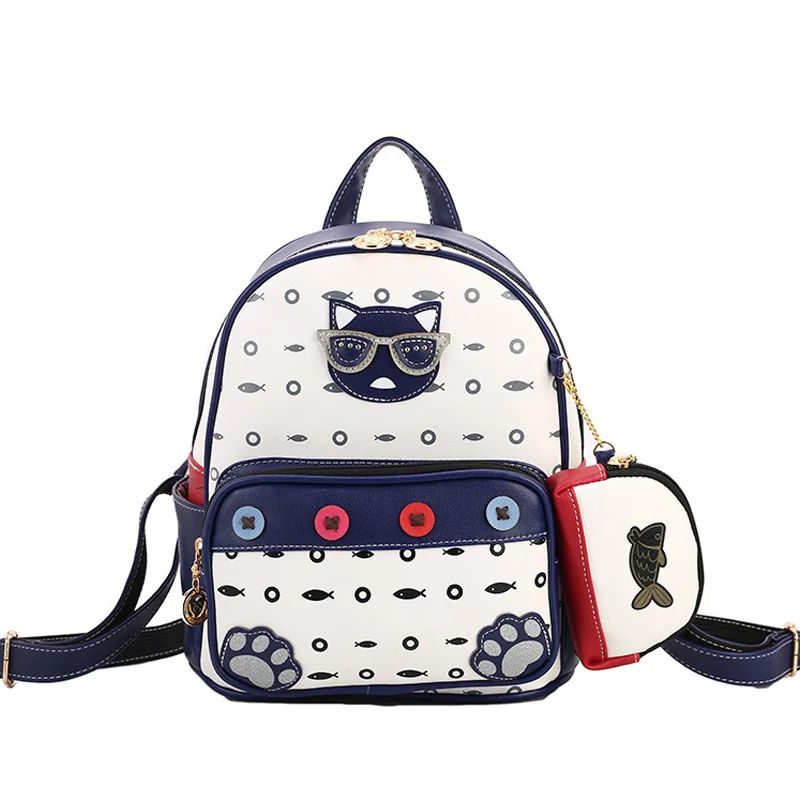 

High quality PU Leather Backpack Animal pattern printed Backpack Women Casual Style Backpacks + Small Bags Teenage girls satchel