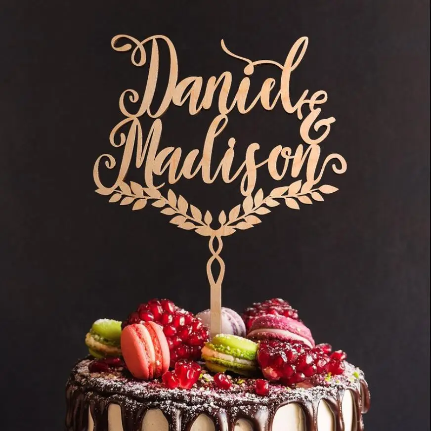 

Personalized Name Wood Cake Topper. Rustic Wedding Cake Topper with bride and groom name