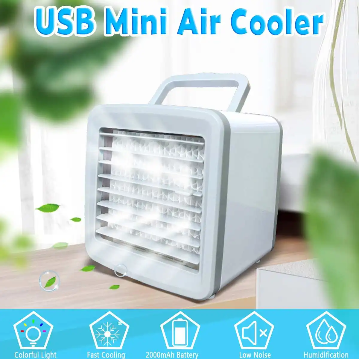 

Mini USB Portable Air Conditioner Cooler Cooling Purifier Humidifier Spray Fan Home Room 7 Colors LED Ambient Lights