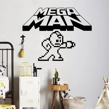 

2018 Real Stickers Mega Man Pixels Wall Decal Video Game Logo Vinyl Sticker Retro Home Interior Children Kids Room Decor X043