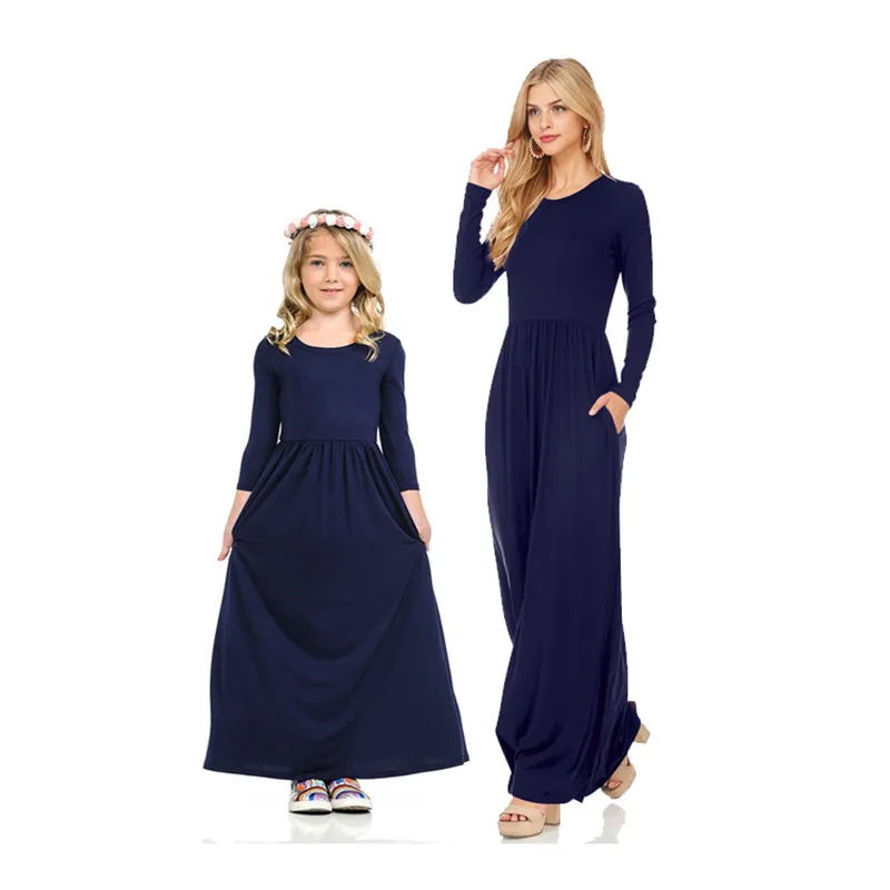 LILIGIRL/длинное платье для девочек; коллекция года; платья для мамы и дочки; однотонное платье для мамы и дочки; Семейные комплекты - Цвет: Ali1019N