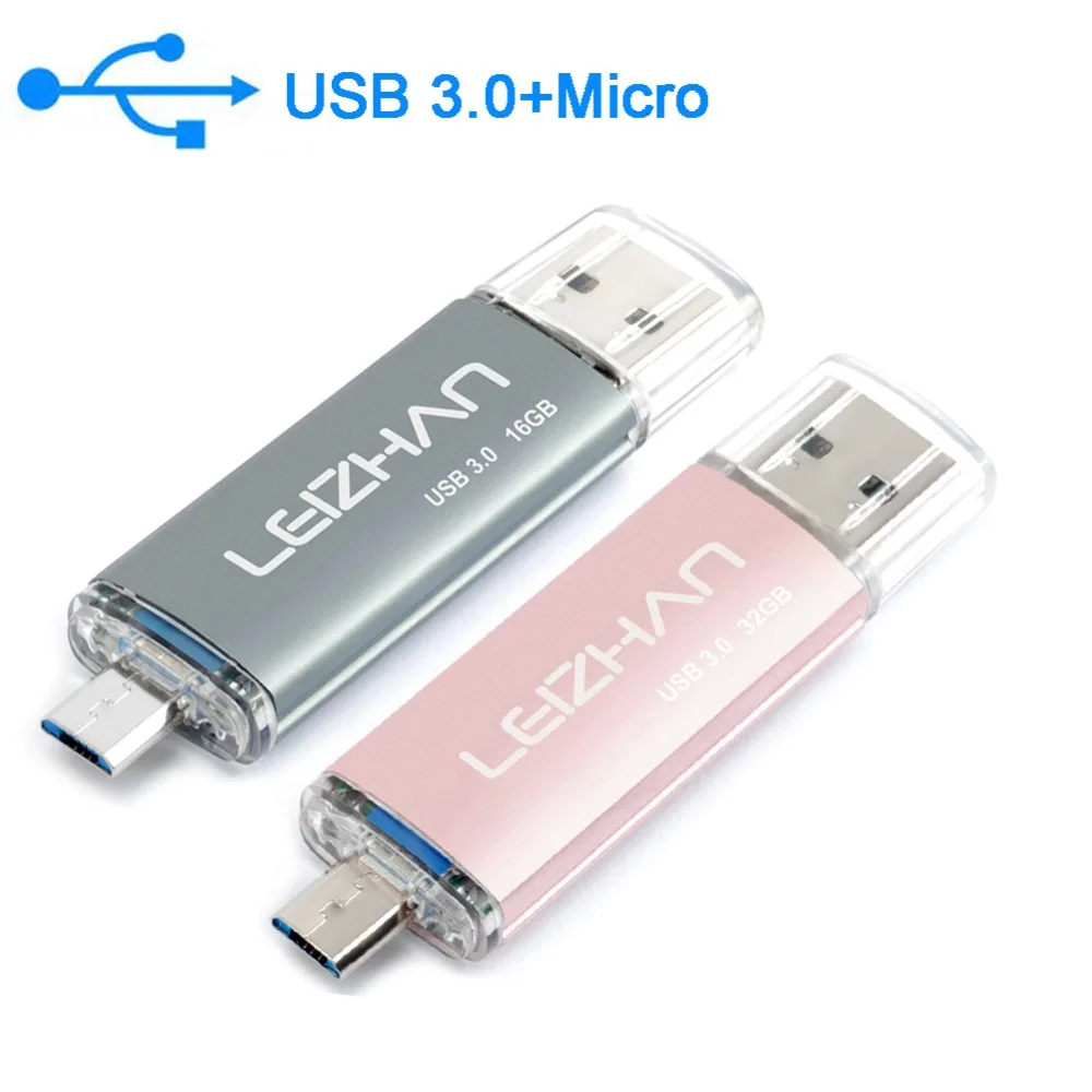 

LEIZHAN Real Capacity 128 gb usb flash drive 3.0 micro android phone memory stick 8GB 16GB 32GB 64GB pen drive otg usb drive