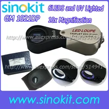 Дешевле 6 LED с УФ подсветкой 10X увеличением триплет линзы Лупа-GM1021-DP
