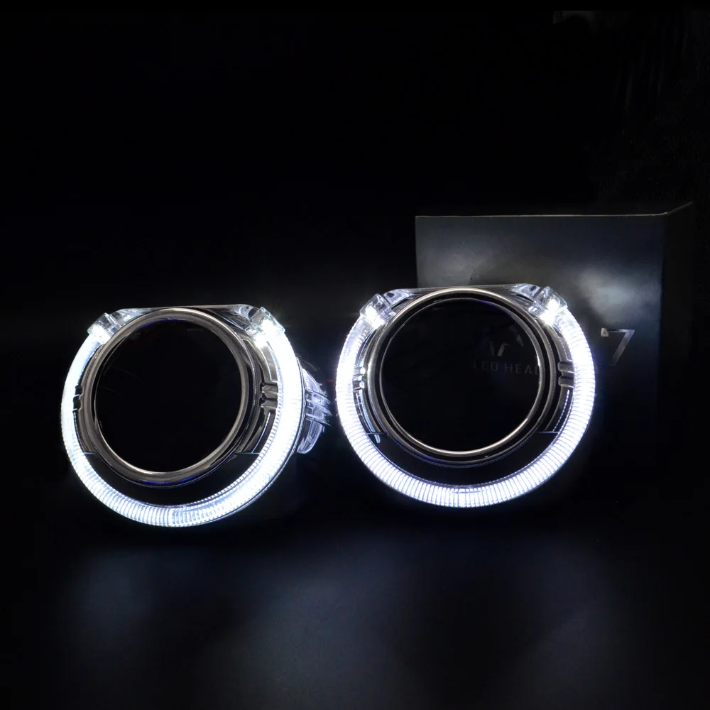 2 шт. 2,5 дюймов Биксенон hid автомобильный проектор Объектив с DRL ангельские глазки кожухи для H1 H4 H7 ксеноновый комплект лампа фара Автомобильная сборка