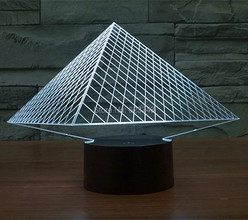 

Free Shipping 1Piece acrylic colorful changeable Pyramid stereoscopic 3D LED lamp of led Night lighting With USB Cable