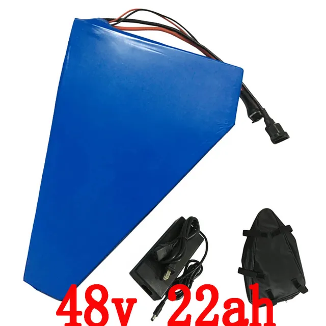 Cheap 1400W Electric Bike Battery 48V 22AH triangle Lithium battery with PVC Case 30A BMS, 54.6V 2A charger,Free triangle bag