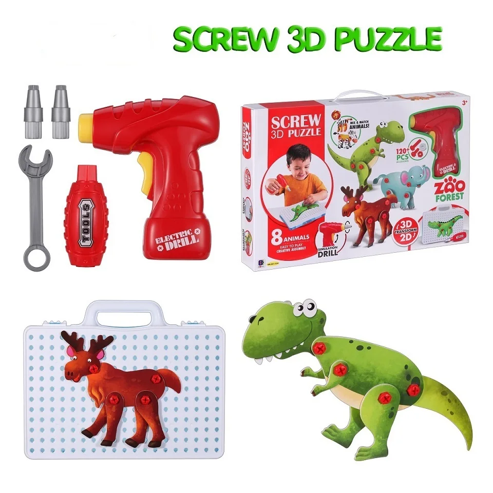 

Children Toy Electric Drill Design Building Toy 3D Puzzle Nut Disassembly Match Tool Animals Block Model Toy Play Games For Boys