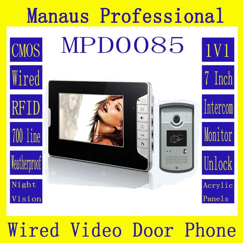 High Quality Smart Home 7 inch Screen Display Video Intercom Phone Wired RFID Magnetic Lock One to One Video door phone D85b Wholesale Security & Protection