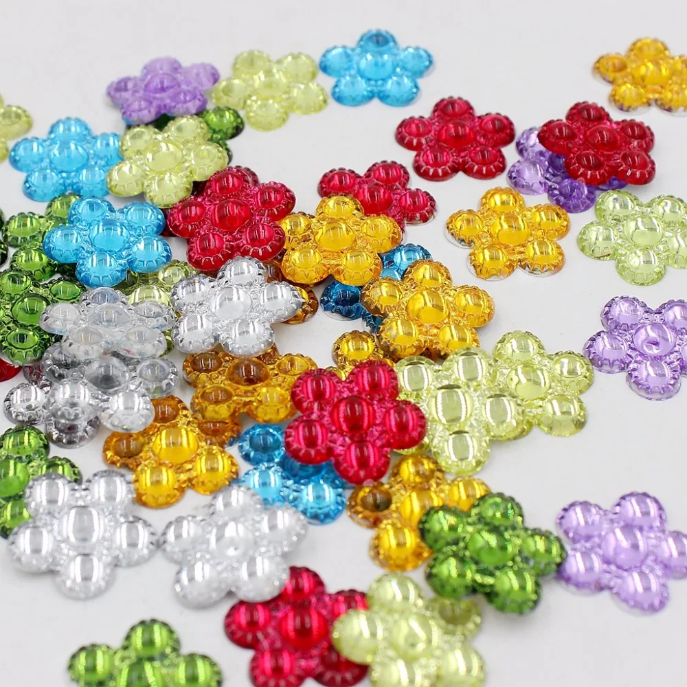 10 x 18mm Acrylic Flat Back Rose Flower Cabochon Embellishments Mix Colour Craft