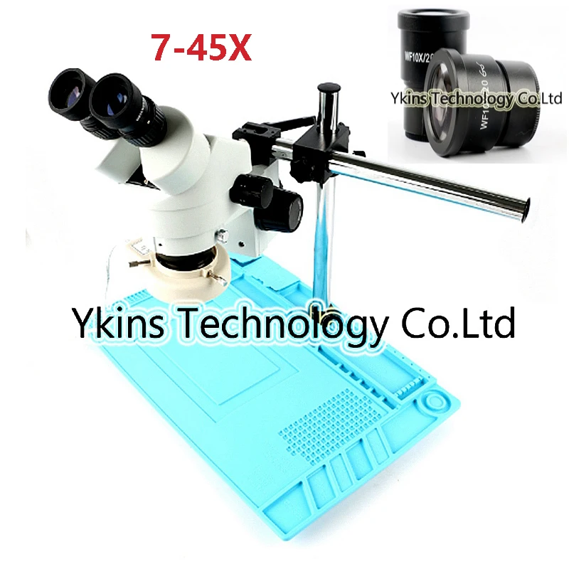 

Continue to zoom binocular stereo microscope 7-45X with large size metal bracket + multi-axis adjustable metal arm + dust pad