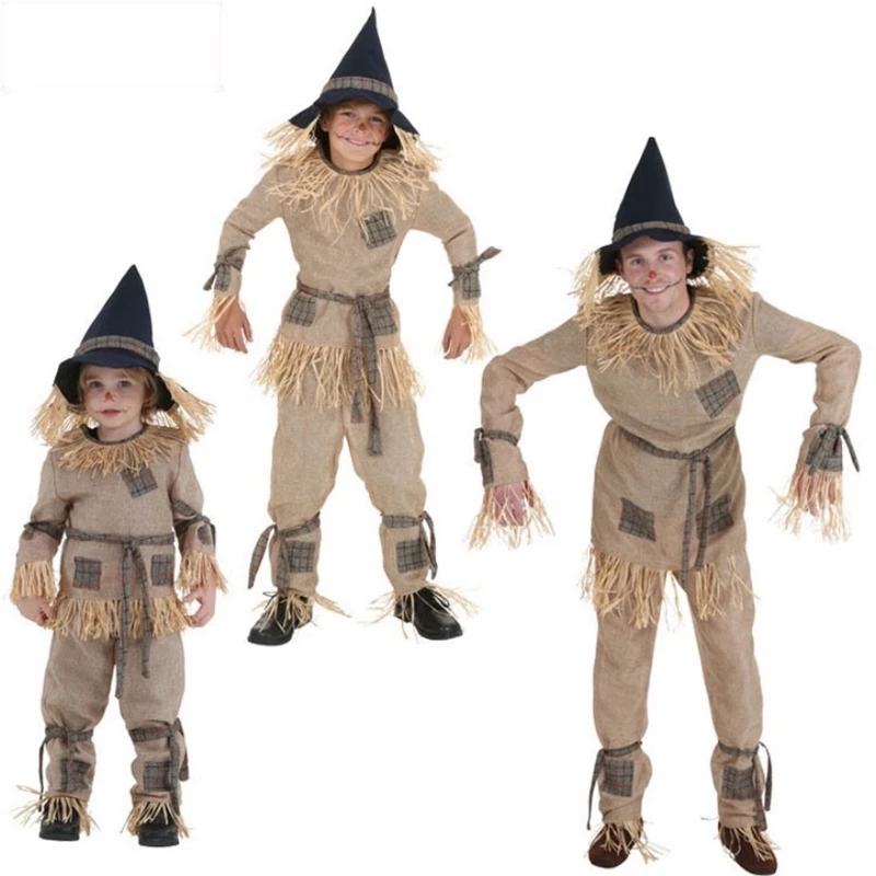 

new halloween Performance scarecrow costumes cosplay The Wizard of OZ party role for adult kid Carnival costume with hat