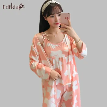 

2017 New Print Home Clothes 3 Pieces Sexy Pyjamas Women Spring Autumn Pajama Sets Pijamas Womens Sleepwear Plus Size M-XL E0985