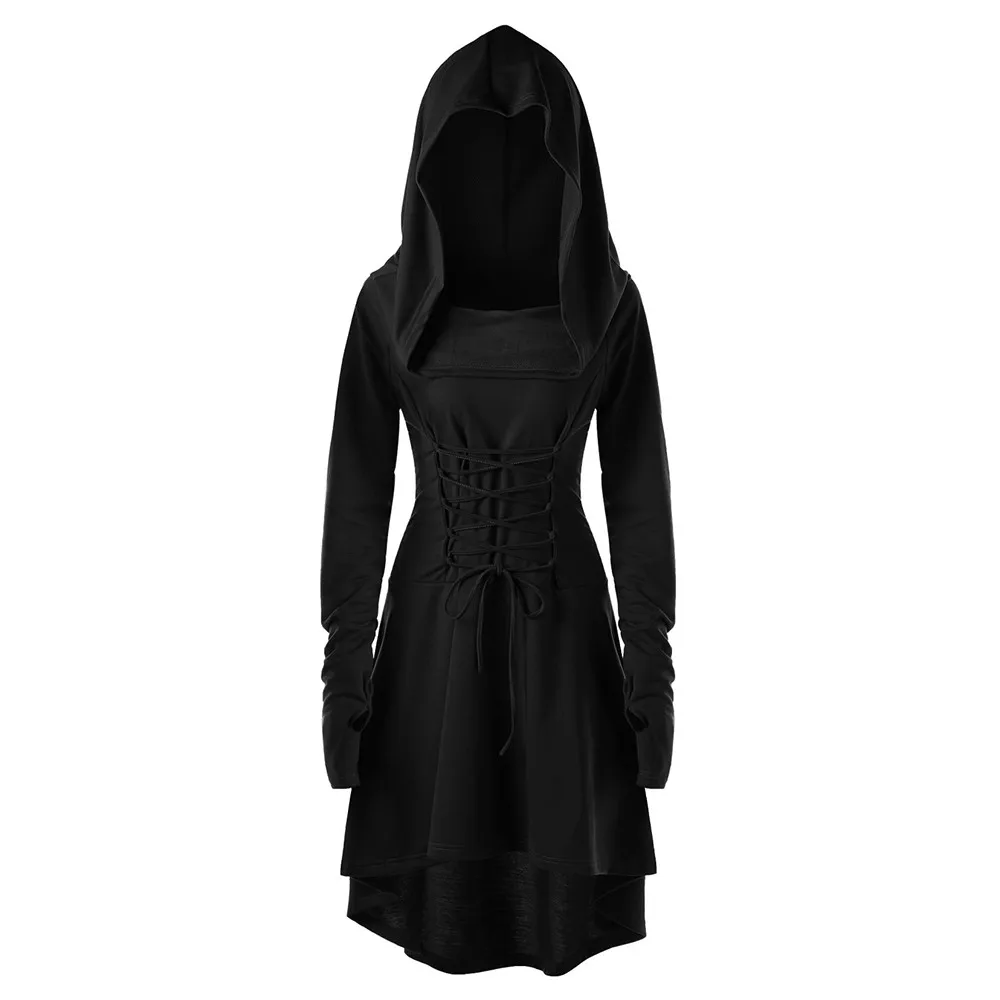 Черное платье с капюшоном винтажное платье с длинным рукавом в готическом стиле женские повседневные модные элегантные вечерние платья для женщин