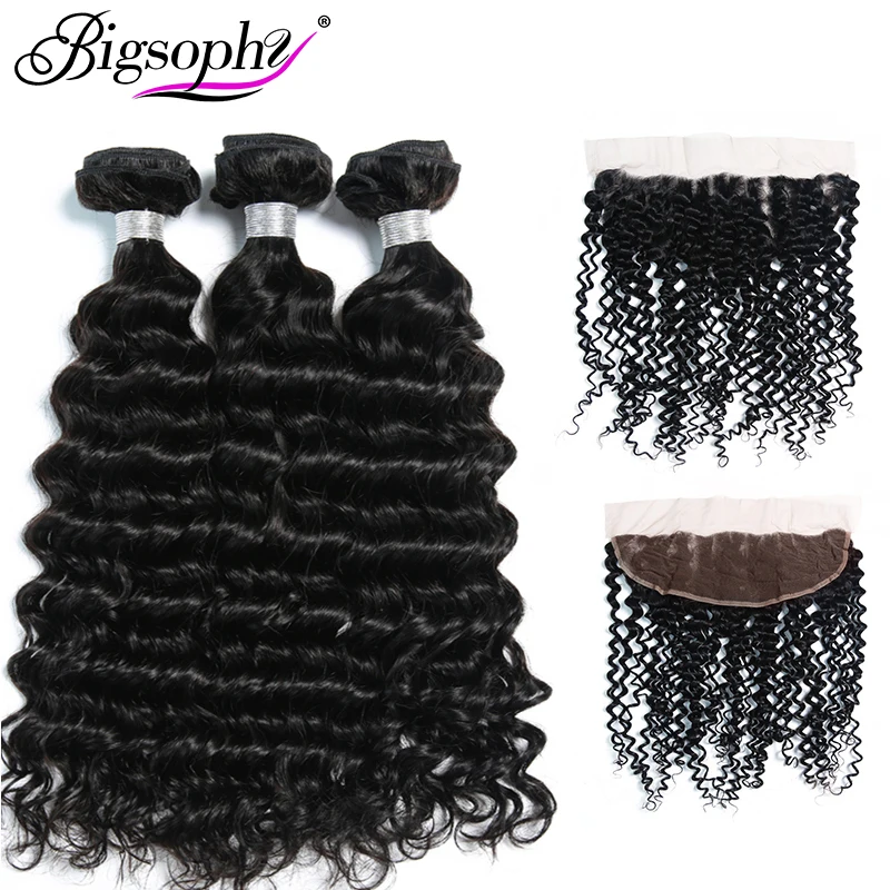 Bigsophy Mongolian Deep Wave Closure 13x4 Human Hair EarTo Ear Lace Frontal Closure Human Remy Hair 8\