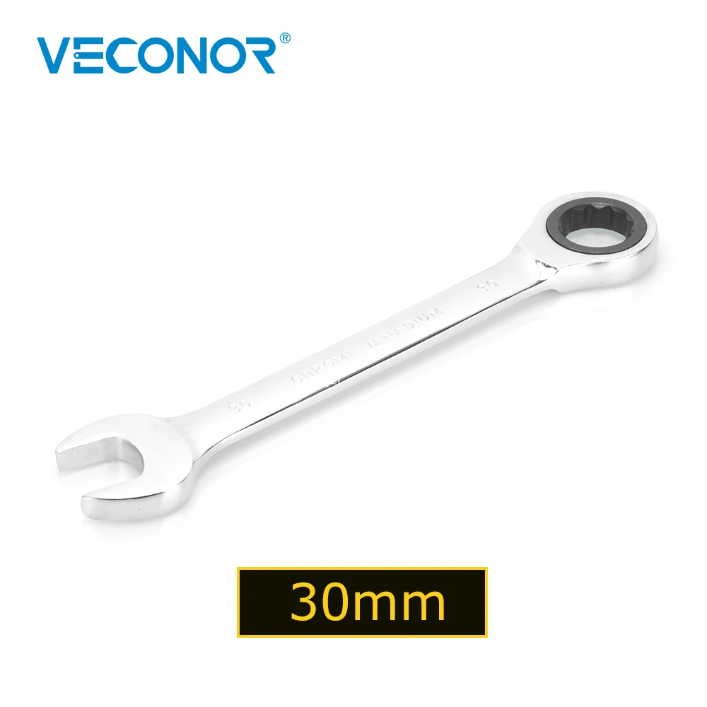 Veconor 30mm ключ с фиксирана глава с отворен край Пълен полиран храпови гаечен ключ Chrome Vanadium Авто ремонт ръчни инструменти 30 мм